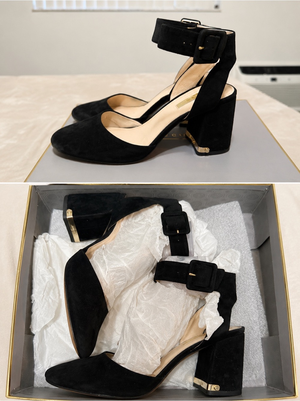 Louise et Cie Black Suede Ankle-Strap Block Heels